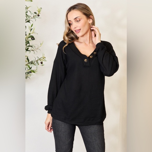 Zenana Buttoned Long Sleeve Blouse - Picture 1 of 6